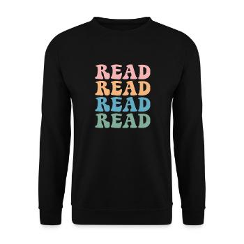Bücher Buch lesen Bücherei Bibliothek Bücherwurm - Unisex Pullover - Schwarz - Vorne - Alina (178cm) & Michal (187cm)