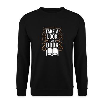 Bücher Buch lesen Bücherei Bibliothek Bücherwurm - Unisex Pullover - Schwarz - Vorne - Alina (178cm) & Michal (187cm)