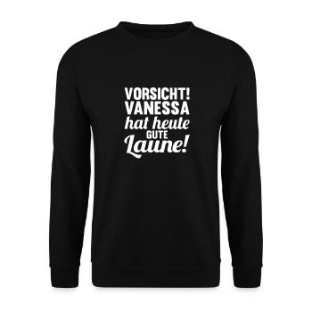 Vorname Vanessa - Unisex Pullover - Schwarz - Vorne - Alina (178cm) & Michal (187cm)