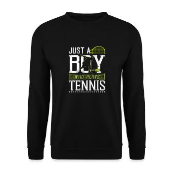 Funny Tennis Player Racket Boy - Unisex Pullover - Schwarz - Vorne - Alina (178cm) & Michal (187cm)
