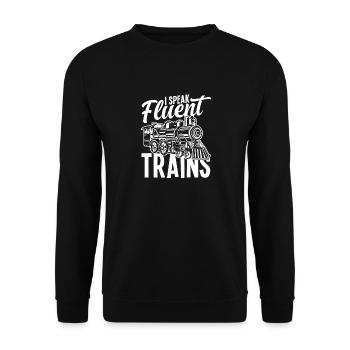 I speak fluently trains railways - Unisex Sweatshirt - black - Front - Alina (178cm) & Michal (187cm)