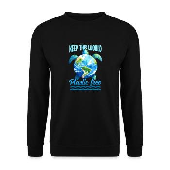 Tag der Erde 22. April Halten Sie die Welt plastikfrei - Unisex Pullover - Schwarz - Vorne - Alina (178cm) & Michal (187cm)