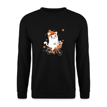 Katze Halloween Fahrrad - Unisex Pullover - Schwarz - Vorne - Alina (178cm) & Michal (187cm)