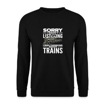 Sorry Ich Habe Über Züge Nachgedacht - Unisex Pullover - Schwarz - Vorne - Alina (178cm) & Michal (187cm)