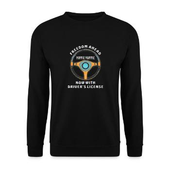 STEERING WHEEL FREEDOM AHEAD - Unisex Pullover - Schwarz - Vorne - Alina (178cm) & Michal (187cm)