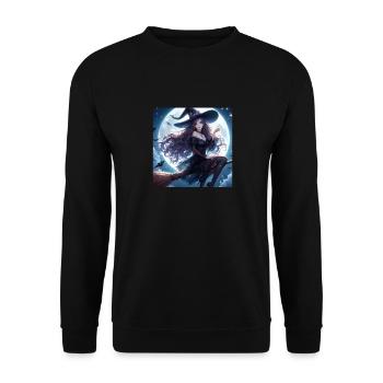 Halloween Hexe im Anime-Style - Unisex Pullover - Schwarz - Vorne - Alina (178cm) & Michal (187cm)