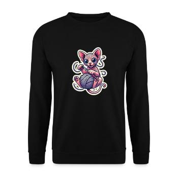 Mignon chaton Sphynx jouant avec un fil - Sweat-shirt Unisexe - noir - Devant - Alina (178cm) & Michal (187cm)