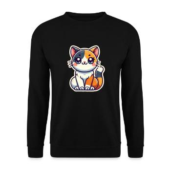 Cute Tricolor Cat is sitting nicely Patch Style - Unisex Sweatshirt - black - Front - Alina (178cm) & Michal (187cm)