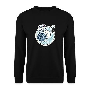 Cute White Kitten playing with a yarn - Unisex Sweatshirt - black - Front - Alina (178cm) & Michal (187cm)