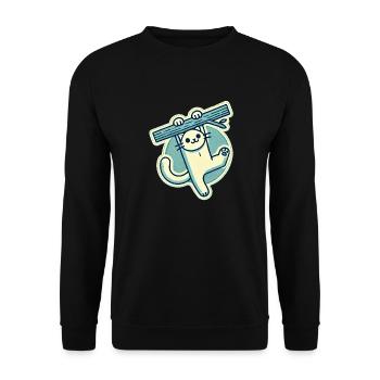 Chat blanc heureux suspendu à une branche - Sweat-shirt Unisexe - noir - Devant - Alina (178cm) & Michal (187cm)
