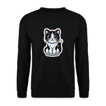 Cute Black & White Cat is sitting nicely / Patch - Unisex Sweatshirt - black - Front - Alina (178cm) & Michal (187cm)