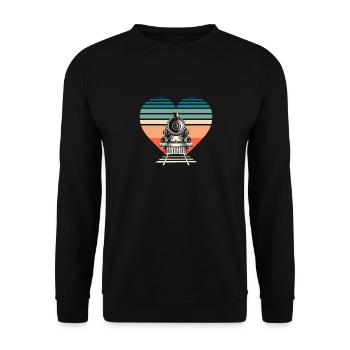 Retro Lokomotive Herz Eisenbahn Fan - Unisex Pullover - Schwarz - Vorne - Alina (178cm) & Michal (187cm)