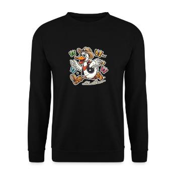 Dumme Gans mit Cowboy-Sheriffhut und Stiefeln - Unisex Pullover - Schwarz - Vorne - Alina (178cm) & Michal (187cm)