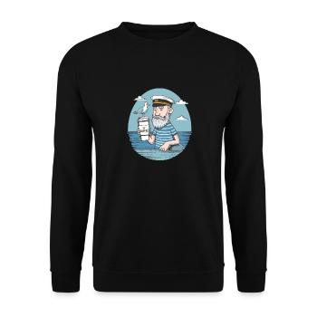 Vintage Seemann genießt Kaffee Nautisch - Unisex Pullover - Schwarz - Vorne - Alina (178cm) & Michal (187cm)
