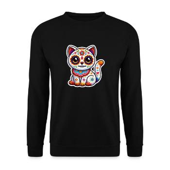 Cute Mexican Sugar Skull Cat in Halloween costume - Unisex Sweatshirt - black - Front - Alina (178cm) & Michal (187cm)