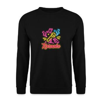 Karaoke Mikrofon Musiknoten Blitz - Unisex Pullover - Schwarz - Vorne - Alina (178cm) & Michal (187cm)