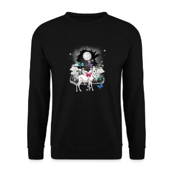 mystical deer deer roebuck full moon nature - Unisex Sweatshirt - black - Front - Alina (178cm) & Michal (187cm)