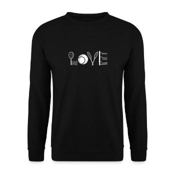 Funny Tennis Player Racket Love - Unisex Pullover - Schwarz - Vorne - Alina (178cm) & Michal (187cm)