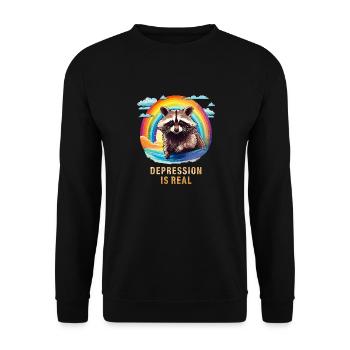 RACCOON DEPRESSION IS REAL - Unisex Sweatshirt - black - Front - Alina (178cm) & Michal (187cm)