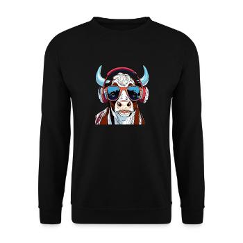 KUH MIT SONNENBRILLE - Unisex Pullover - Schwarz - Vorne - Alina (178cm) & Michal (187cm)