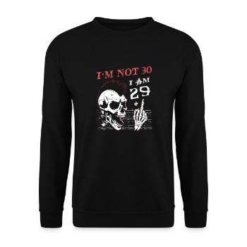 Ich bin 29 plus Mittelfinger - 30. Geburtstag - Unisex Pullover - Schwarz - Vorne - Alina (178cm) & Michal (187cm)