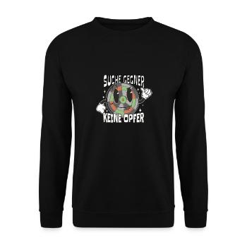 Dartscheibe - Suche Gegner, keine Opfer - Unisex Pullover - Schwarz - Vorne - Alina (178cm) & Michal (187cm)