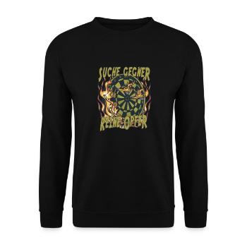 Dartscheibe - Suche Gegner, keine Opfer - Unisex Pullover - Schwarz - Vorne - Alina (178cm) & Michal (187cm)