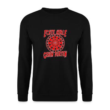Dartscheibe - Suche Gegner, keine Opfer - Unisex Pullover - Schwarz - Vorne - Alina (178cm) & Michal (187cm)