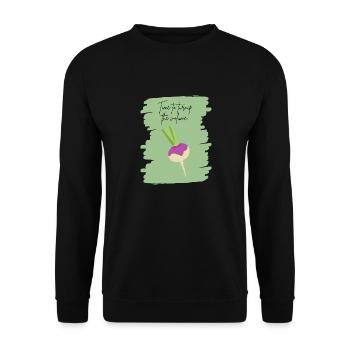 Time to Turnip the Volume – Funny Veggie Art - Unisex Sweatshirt - black - Front - Alina (178cm) & Michal (187cm)