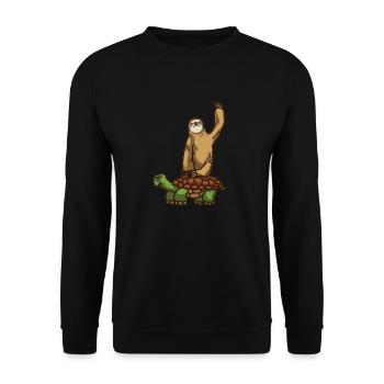 Slothy Napping Sloth Riding Turtle Chilling Sloth - Unisex Sweatshirt - black - Front - Alina (178cm) & Michal (187cm)