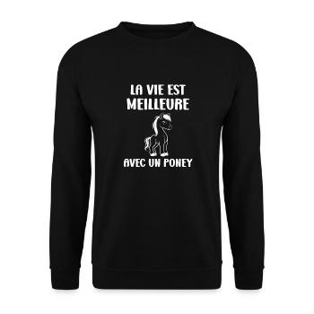 Humour poney - Sweat-shirt Unisexe - noir - Devant - Alina (178cm) & Michal (187cm)