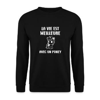 Humour poney - Sweat-shirt Unisexe - noir - Devant - Alina (178cm) & Michal (187cm)