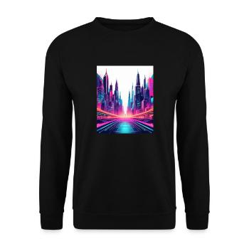 Neon Futuristic Cityscape – Sci-Fi Cyberpunk Art - Unisex Sweatshirt - black - Front - Alina (178cm) & Michal (187cm)