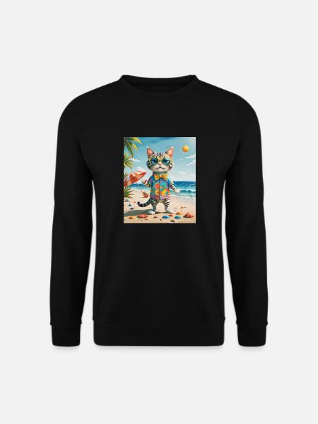 Strandspaß Katze Illustration Beachside Fun Cat - Unisex Pullover - Schwarz