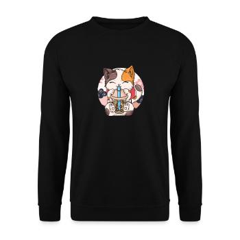 Bubble Tea Boba BubbleTea Kawaii Japan Tea Kpop - Unisex Pullover - Schwarz - Vorne - Alina (178cm) & Michal (187cm)