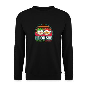 Weihnachten Gender Reveal Neugeborenes Babysprüche - Unisex Pullover - Schwarz - Vorne - Alina (178cm) & Michal (187cm)