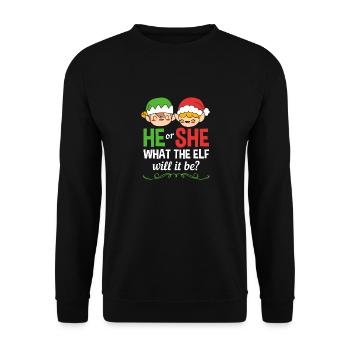 Weihnachten Gender Reveal Neugeborenes Babysprüche - Unisex Pullover - Schwarz - Vorne - Alina (178cm) & Michal (187cm)