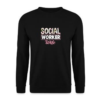 Sozialarbeiter Ehefrau Blumenmotiv - Unisex Pullover - Schwarz - Vorne - Alina (178cm) & Michal (187cm)