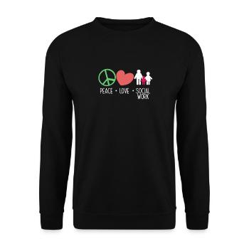 Frieden Liebe Soziale Arbeit - Unisex Pullover - Schwarz - Vorne - Alina (178cm) & Michal (187cm)