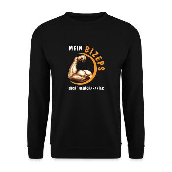 MEIN BIZEPS NICHT MEIN CHARAKTER - Unisex Pullover - Schwarz - Vorne - Alina (178cm) & Michal (187cm)
