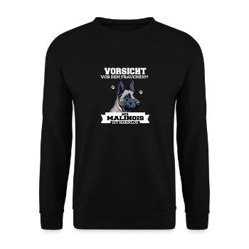 Vorsicht vor dem Frauchen der Malinois ist harmlos - Unisex Pullover - Schwarz - Vorne - Alina (178cm) & Michal (187cm)