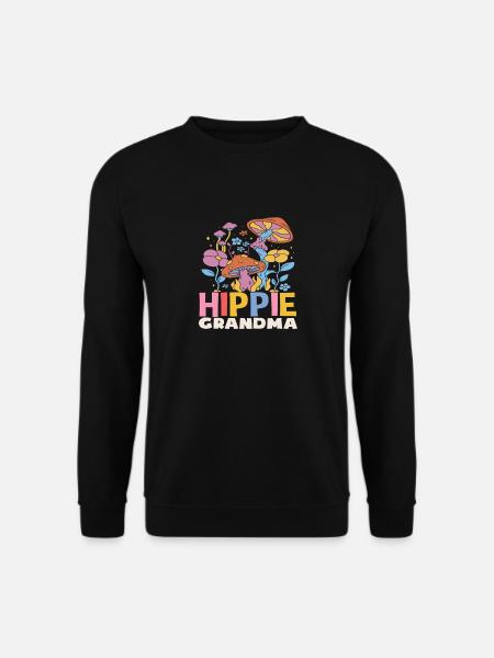 Hippie Oma Blumen und Pilze Retro - Unisex Pullover - Schwarz