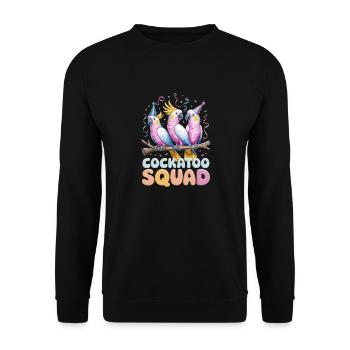Cockatoo Squad Bunte Partypapageien Spaß - Unisex Pullover - Schwarz - Vorne - Alina (178cm) & Michal (187cm)