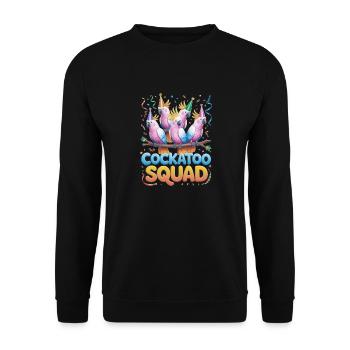 Cockatoo Squad Bunte Party Papageien Spaß - Unisex Pullover - Schwarz - Vorne - Alina (178cm) & Michal (187cm)