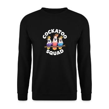 Cockatoo Squad Bunte Papageien Gruppe - Unisex Pullover - Schwarz - Vorne - Alina (178cm) & Michal (187cm)