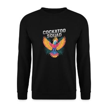 Bunte Cockatoo Squad Papageien Abenteuer - Unisex Pullover - Schwarz - Vorne - Alina (178cm) & Michal (187cm)