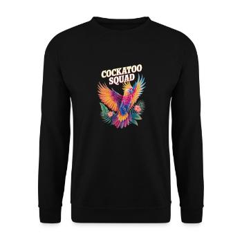 Cockatoo Squad Bunter Papagei Hibiskus - Unisex Pullover - Schwarz - Vorne - Alina (178cm) & Michal (187cm)