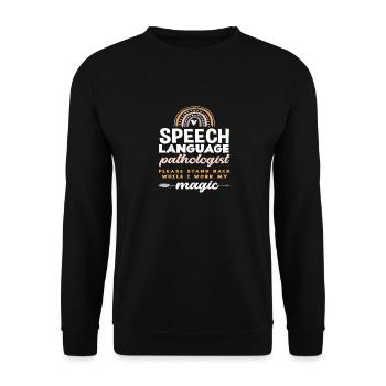 Logopäde Bitte Abstand Halten Während Ich Meine - Unisex Pullover - Schwarz - Vorne - Alina (178cm) & Michal (187cm)