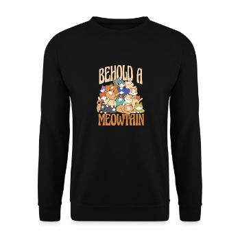 Behold A Meowtain - Niedliche Katzen Illustration - Unisex Pullover - Schwarz - Vorne - Alina (178cm) & Michal (187cm)