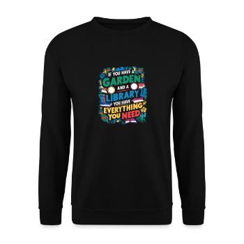 Le jardin et les livres, le vrai bonheur - Sweat-shirt Unisexe - noir - Devant - Alina (178cm) & Michal (187cm)